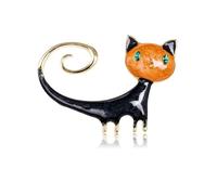 Lovely Cartoon Enamel Painted Raised Tail Kitten Brooches For Clothes Backpack Pin Cute Cat Animal(Color2)