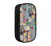 Lovely Cartoon English Letters Print Pencil Case Coin Key Card Bag Purse Large Pen Pouch for Kids Boys School Office