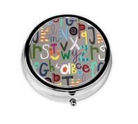 Lovely Cartoon English Letters Print Personalised Portable Pillbox with,Mini Pillbox Compact and Convenient Pill Organiser for Storing and Organising Pills