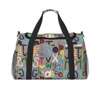 Lovely Cartoon English Letters Print Womens Sports Bags Travel Bag - Gym Tote Bag with Compartment,Duffel Bags for Men,Ladies Holdall,Carry On Weekend Travel Handbags for Women