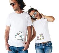 Lovely Cartoon Matching Couple T-Shirt for Husband Wife,Pure Cotton Matching T-Shirt for Lover(Priced for 1 T-Shirt) Small-White-S