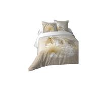 Lovely Casa - Maldives duvet cover 240 x 220 cm and 2 pillowcases 63 x 63 cm - 100% cotton 57 thread count, Oekotex certified, natural, palm, travel, yellow, gold