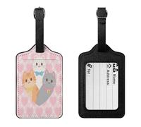 Lovely Cat Pattern Luggage Tag PU Waterproof Travel Name Tag with Card Holder for Women Men Suitcase Identifier Cute Travel Essentials