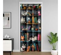 Lovely Cat Pet Door Curtain 1 Panel,52"W X 80"L,Mystery Bookcase Animal Divider Curtains Cover for Kids Teens Woman Bedroom Closet,Farmhouse Speeping Cats Privacy Door Drape for Living Room