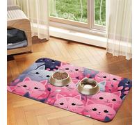 Lovely Cat Pet Feeding Mat Absorbent Pu Leather Dog Cat Food Mats Contain Spills Protects Floors, Anti-Slip Rubber Backing Dog Bowl Mats Easy Clean Pet Placemats 40x60cm