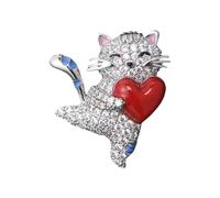Lovely Cat Pin with Heart, Heavy Duty Alloy Brooch, Versatile Wardrobe Accessories, Alloy Cats Heart Brooch, Einheitsgröße, As described