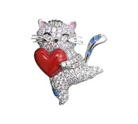 Lovely Cat Pin with Heart Heavy Duty Alloy Brooch Versatile Wardrobe Accessories Cat Pin Jewelry, Einheitsgröße, As described