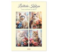 Lovely cats. Grace and dignity with flowers UK-Version (Wall Calendar 2026 DIN A3 Portrait), CALVENDO 12 Month Wall Calendar