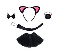 Lovely Cats Hair Hoop Set Animals Costume Set Cats Headband Plush Tail Bowtie Mesh Skirt Gloves For Halloween Party Costume Headband Plush Tail Skirt Hair Hoop For Halloween