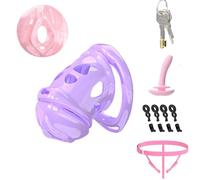 Lovely Chastity Device Cock Cage - Lightweight Double Cage Chastity Lock for Men with 6 Rings & Urethral Catheter Adult Sex Toys Auxiliary Belt for Male Penis Exercise and Abstinence