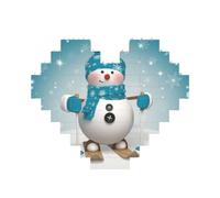 Lovely Christmas Cartoon Skiing Snow man Snowflake Printed Jigsaw Puzzle 10.8x12.8 CM, Heart-Shaped Puzzle Challenging Game for Adults, Fun Decorative Wall Decor