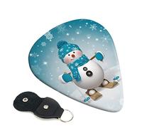 Lovely Christmas Cartoon Skiing Snow Man Snowflake Set Of 6 Guitar Plectrums For Acoustic Guitar, Electric Guitar, Bass, Ukulele - Thin, Medium And Thick.
