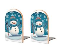 Lovely Christmas Cartoon Skiing Snowman Snowflake Bookend for Shelves,Muso Wood Book End,Non-Skid Book Holder Support for CD, Video File, Video Games,Decorative Books Stopper for Home, 5 X 3.9 X 3.1”