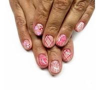 Lovely Christmas Press on Nails,Short Square Xmas False Nails with Candy Design,24PCS Sweet Pink Fake Nails with Christmas Elements for Women or Girls(Style-4)