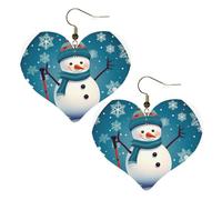 Lovely Christmas Skiing Snowman Leather Earrings for Women Heart Earrings Lightweight Dangle Drop Earrings Cute Jewelry Gift