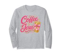 Lovely Coffee and Jesus Pink Coquette Faith Leopard Bow Long Sleeve T-Shirt