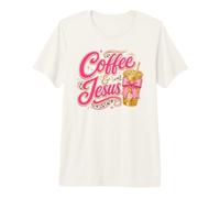 Lovely Coffee and Jesus Pink Coquette Faith Leopard Bow Premium T-Shirt