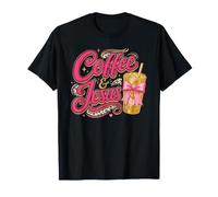 Lovely Coffee and Jesus Pink Coquette Faith Leopard Bow T-Shirt