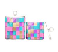 Lovely Colored Glass Block Clear Plastic Storage Container Jars with lid Bathroom Essentials Decorative Dental floss storage jar for Cotton Swabs,Cotton Pads,Floss Picks,Paper
