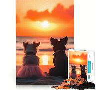 Lovely Couple Dogs Watching Sunset on The Beach Puzzle for Teenagers 1000 Pieces Mind Logic Premium Print Family Game Christmas Surprise (38x26cm)