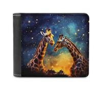 Lovely Couple Giraffe Dark Galaxy Sky Funny Wallet for Men RFID Blocking Bifold Wallet Soft Billfold with Card Slots Custom Gifts