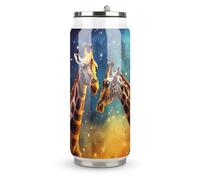 Lovely Couple Giraffe Dark Galaxy Sky Printed Stainless Steel Tumbler Travel Coffee Mug Insulated Water Cup with Lid and Straw