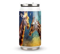 Lovely Couple Giraffe Dark Galaxy Sky Printed Stainless Steel Tumbler Travel Coffee Mug Insulated Water Cup with Lid and Straw