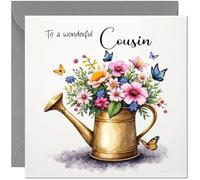Lovely Cousin Happy Birthday Card - Watering Can Birthday Cards for Cousin