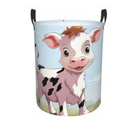 Lovely Cow Print Laundry Hamper Circular Laundry Basket Round Foldable Storage Basket Dirty Clothes Organizer Storage Bin With Handles For Office Living Room Bathroom Car