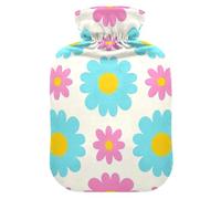 Lovely Daisy Floral Peach Blue Water Bottle for hot Water with Soft Cover, 2L Water Bottle Bag for Pain Relief, Sore Muscle, bolsas para agua Caliente