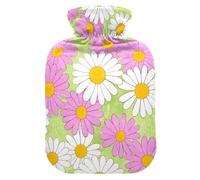 Lovely Daisy Floral Peach White hot Bottle Water Bag with Soft Cover, 2L Warm Compress for Hand Feet Warmer, Hand Feet Warmer, Bolsa para agua Caliente