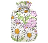 Lovely Daisy Floral Peach White hot Waterbottle with Soft Cover, 2L Water Bottle Bag for Sore Muscle, Arthritis, Neck Shoulder Warmer