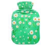 Lovely Daisy Floral Teal White hot Water Bottle with Soft Cover, 2L Water Bottle Bag for Sore Muscle, Arthritis, Neck Shoulder Warmer