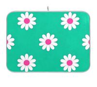 Lovely Daisy Floral Teal White Reusable Dish mat 18x24 Rectangle Large Dish Drying matt Decorative Home Decor Essentials