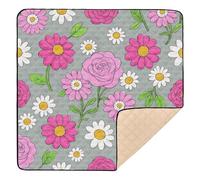 Lovely Daisy Rose Floral Peach White Large Stylish Baby Floor Play mat for Floor Non-Toxic Foldable Baby Play Tummy Time Mat for Baby Kids Toddlers Infants, 50'' x 50''gimnasio para Bebes