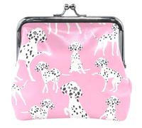 Lovely Dalmatians Personalized Leather Purse for Women Buckle Kiss Closure Small Coin Purse for Girls Lovely Pink Dalmatian OneSize, Charming Pink Dalmatian, OneSize, Classic
