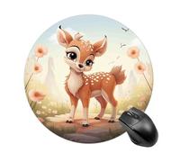 Lovely Deer Round Mouse Pad, Non-Slip Rubber Base Waterproof Washable, Computer Mouse Mat for Office Gaming Studying, Premium-Textured Durable Portable Circle Mousepad for Desktop PC Notebook