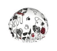 Lovely Dogs Print Shower Cap For Women Reusable Double Layer Stylish Soft Bath Cap With Lining Elastic Band