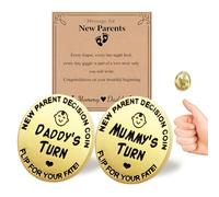 Lovely Double-Sided New Parents Funny Decision Coin with Blessing Card for Couples, Flip Decision Coin as Pregnancy Gifts New Baby Gifts for New Mom Dad