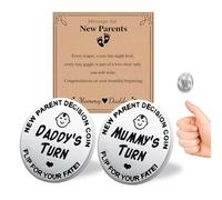 Lovely Double-Sided New Parents Funny Decision Coin with Blessing Card for Couples, Flip Decision Coin as Pregnancy Gifts New Baby Gifts for New Mom Dad