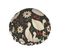 Lovely Duck and Daisy Shower Cap Dual-Layer Design Reusable Waterproof Comfortable and Stylish