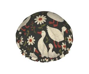 Lovely Duck and Daisy Shower Cap Dual-Layer Design Reusable Waterproof Comfortable and Stylish