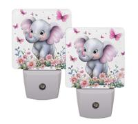 Lovely Elephant Butterfly LED Night Lights 2 Pack, Automatic Dimming Plug-in Night Light Plug Into Wall with Dusk to Dawn Sensor, Energy-Saving for Bedroom Bathroom Hallway Living Room