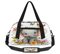 Lovely Elephant Flowers Butterflies Kids Travel Duffle Bag Weekender Overnight Bag for Boy Girls Carry On Travel Bag Workout Duffel Bag