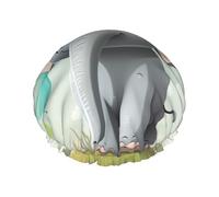 Lovely Elephant Shower Cap for Women Double Layers Thick Hair Caps Reusable Waterproof Bath Caps with Elastic Band Hair Hat Washable Shower Hat for Men Women Spa Salon