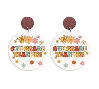 Lovely First Day of School Drop Dangle Earring Wooden Flower Back To School Grade Earrings for Teacher Students, Zinc, No Gemstone