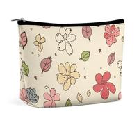 Lovely Flower Patterns Makeup Bag, Portable PU Leather Cosmetic Bag with Zipper Pouch, Waterproof Travel Toiletry Bag for Women Men