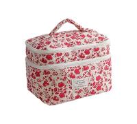 Lovely Flower Print Cosmetic, Rose red on White Large | Spacious Interior and Roomy Storage for Cosmetics, Care Items and Accessories, Ideal for Travel
