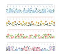 Lovely Flower Straight Ruler 4pcs Set - Sturdy Stylish Aesthetic Acrylic Small Rulers for School Use - 15cm Measuring Tool, Ruler 15cm with Floral Design, Suitable for Math Tools and Drawing Supplies