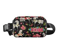 Lovely Flowers Black Waterproof Fanny Packs Womens Hip Bag Belt Purse Custom Travel Waist Pouch, Lovely Flowers Black, 8 x 5.3 x 2.3 inch, Funny Cute, Lovely Flowers Black, 8 x 5.3 x 2.3 inch, Funny
